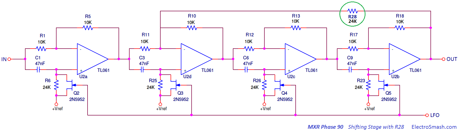 mxr phase-90 shifting stage with r28